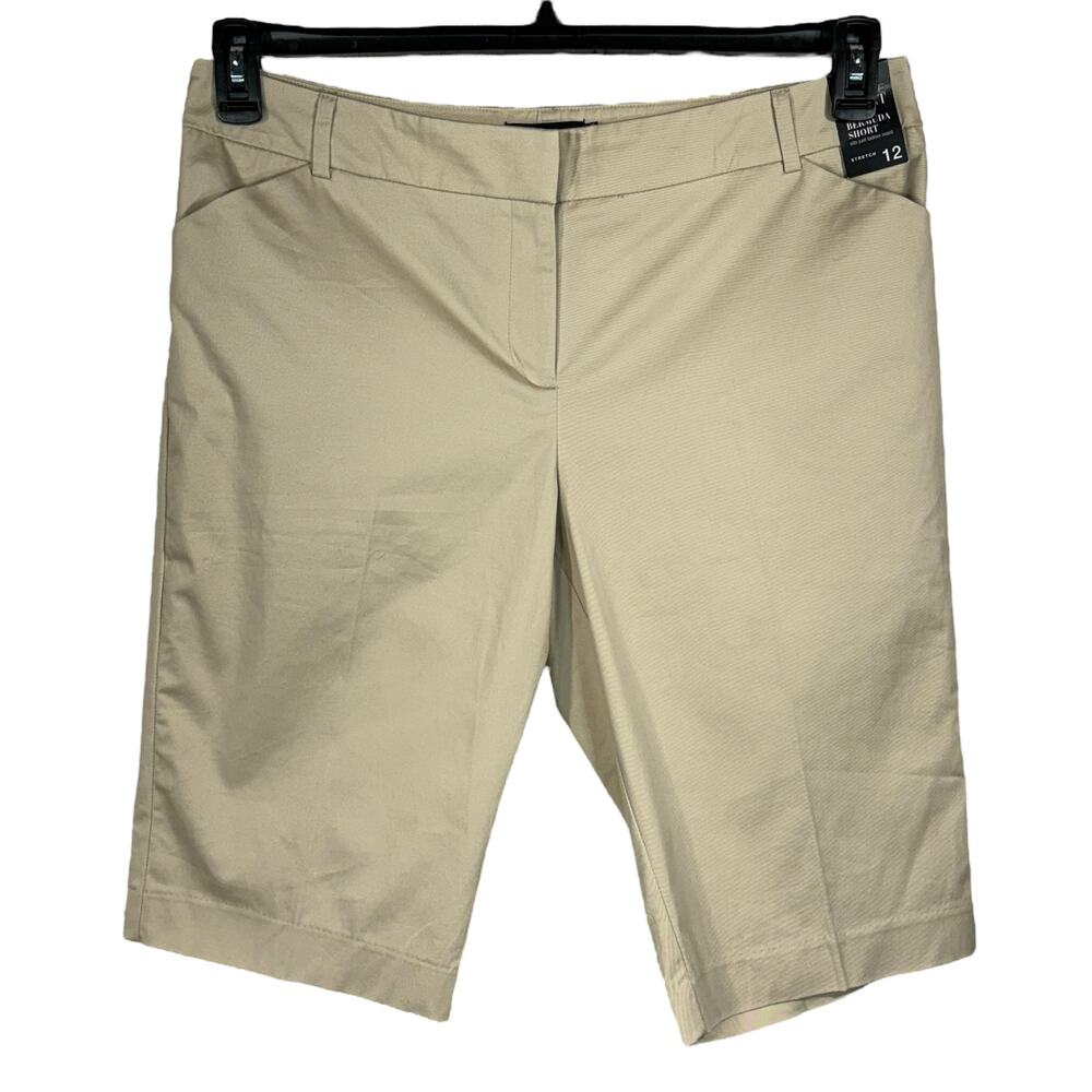 7th Avenue NY& C SZ 12 Bermuda Shorts Stretch Mid-Rise Pockets Zip-Fly Tan New
